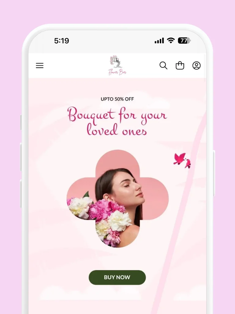 A florist storefront on Ooulet showing a bouquet offer