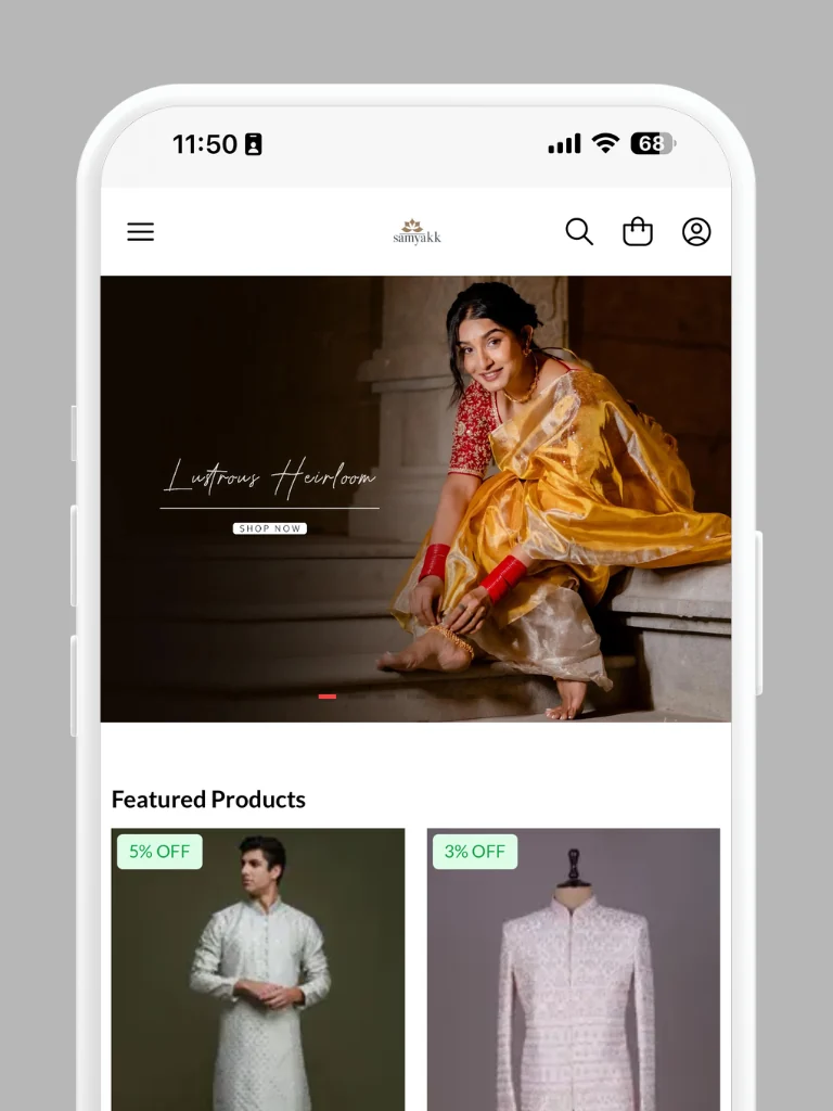 An ethnic wear storefront on Ooulet showing featured products