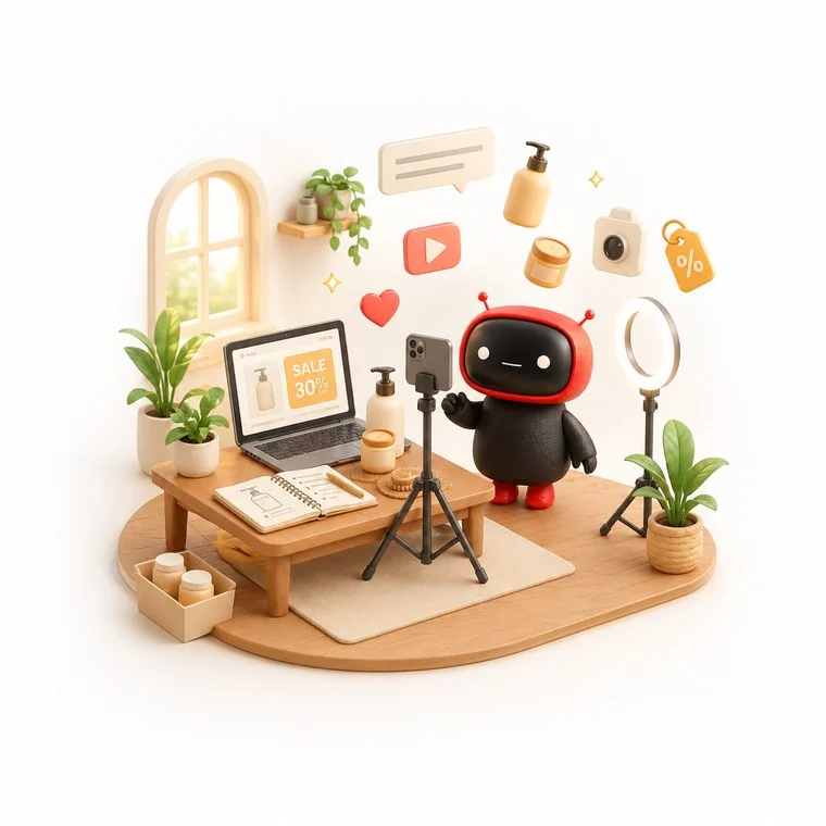 Auro shooting product photos and posting a sale to social media